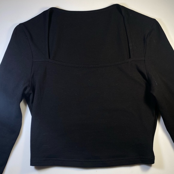 Princess Polly Tops - Black Squareneck Longsleeve Crop Top